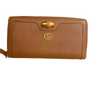 GUCCI Diana Continental Wallet Long Wallet Leather Brown Gold